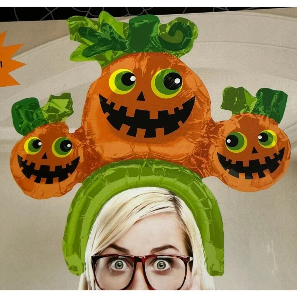 Inflatable Halloween Triple Pumpkin Headband Hat Unisex Costume Fall Festival